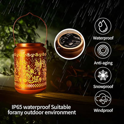 Hummingbird Solar Lanterns Outdoor,Metal Hanging Solar Lights with Hummingbird Projection-Waterproof Garden Decor for Yard,Patio,Backyard,Porch-Gifts for Women,Mom,Grandma,Sister