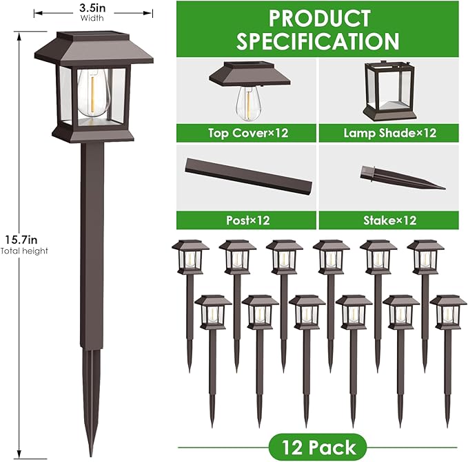 Solar Garden Path Lights 12-Pack, Waterproof