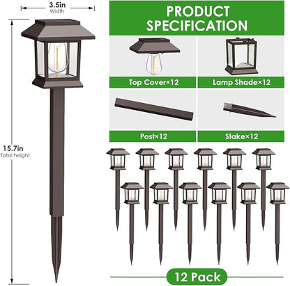 Solar Outdoor Lights, 12 Pack Solar Pathway Lights Waterproof, Landscape Lighting for Path Walkway Lawn Garden Yard Outside Décor, Brown