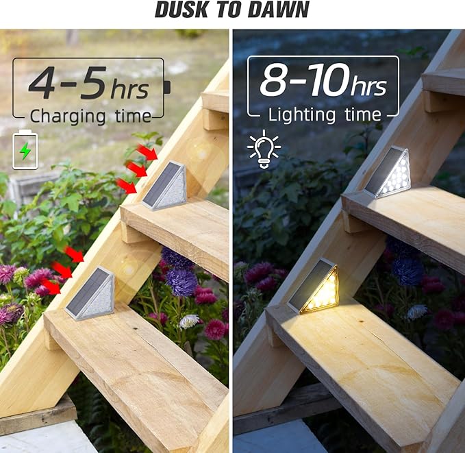 NIORSUN Solar Step Lights 16 Pack - Outdoor Stair Lights with 3000K Warm White & 6000K Cool Daylight, IP67 Waterproof, Auto On/Off, Super Bright for Deck, Patio, Steps