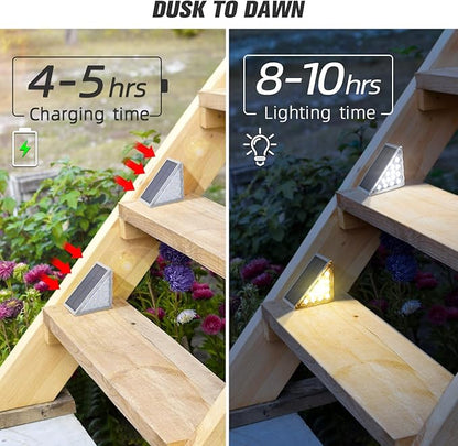 NIORSUN Solar Step Lights 16 Pack - Outdoor Stair Lights with 3000K Warm White & 6000K Cool Daylight, IP67 Waterproof, Auto On/Off, Super Bright for Deck, Patio, Steps