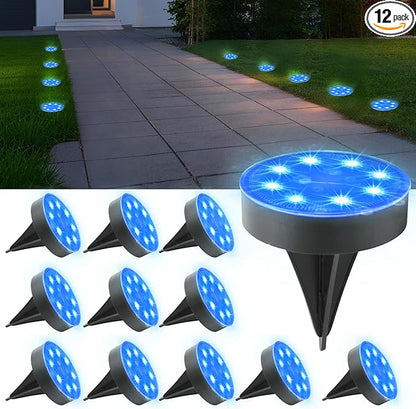 Ground Lights 12 Pack, IP68 Waterproof Solar Disc Lights for Outdoor, Flat Garden Light, In-Ground Light, Landscape Lighting for Pathway, Walkway, and Yard-12 Pcs (Blue)