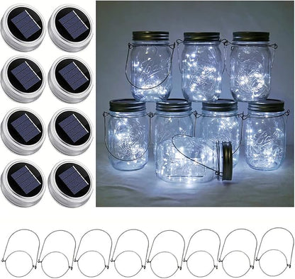 30LED Solar Mason Jar Lights, 8 Pack Jar Lid String Lights (No Jars), Waterproof Fairy Firefly Light for Garden, Patio, Outdoor, Yard, Lawn Decor(Cool White)