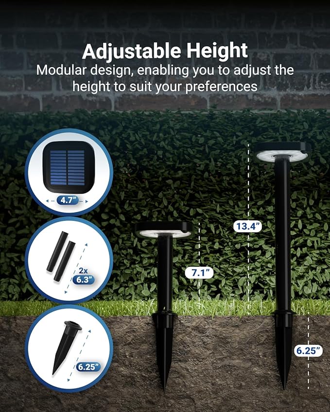 Sunco 6 Pack 2W LED Square Solar Pathway Walkway Driveway Backyard Patio Garden Outdoor Residential Super Bright Light, 120 Lumens, 2CCT 2700K Soft White/4000K Cool White, Dimmable, 3.7V