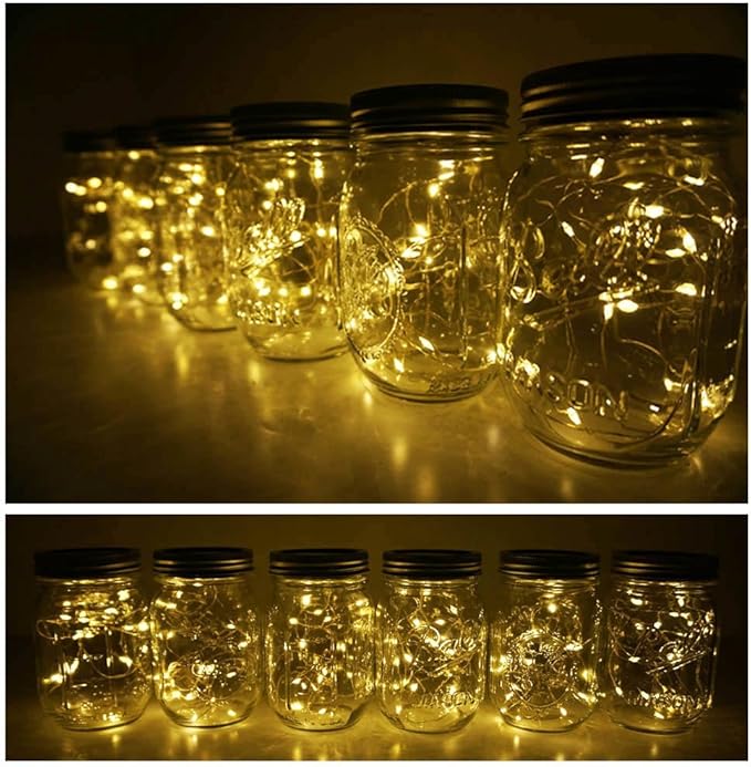 Decorman Solar Mason Jar Lights, 8 Pack Waterproof Fairy Star Firefly Lids String Lights with 8 Hangers for Patio Yard Garden Party Wedding Christmas Decoration(Jars Not Included)