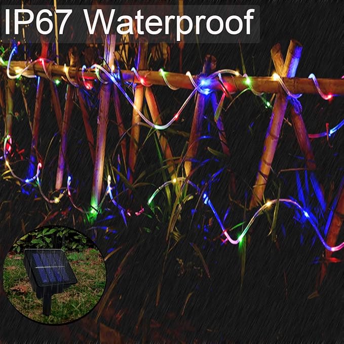 Solar Rope Lights Outdoor Waterproof, 33FT 100LED Outdoor String Lights Clear PVC Tube Fairy Lights, 8 Modes Trampoline Light for Pool Tree Garden Yard Home Camping Wedding Halloween Holiday Decor
