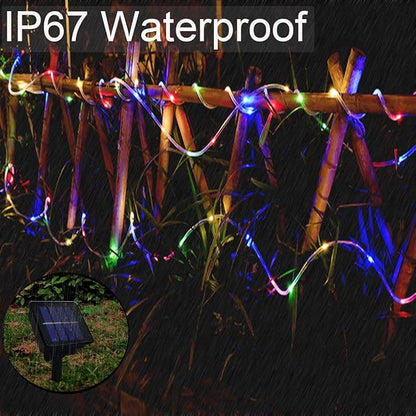 Solar Rope Lights Outdoor Waterproof, 33FT 100LED Outdoor String Lights Clear PVC Tube Fairy Lights, 8 Modes Trampoline Light for Pool Tree Garden Yard Home Camping Wedding Halloween Holiday Decor