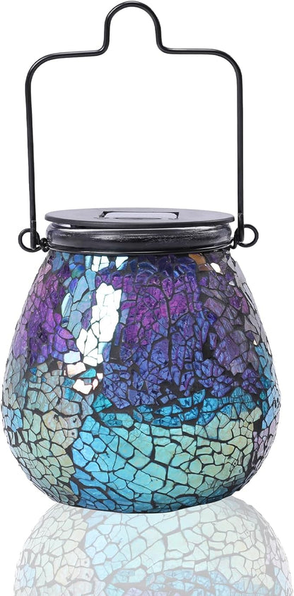 Afirst Mosaic Solar Lanterns Outdoor - Glass Hanging Solar Lights Hollow Out Waterproof Table Lamp Outdoor Decorative for Garden, Patio, Holiday Party Outdoor Decoration