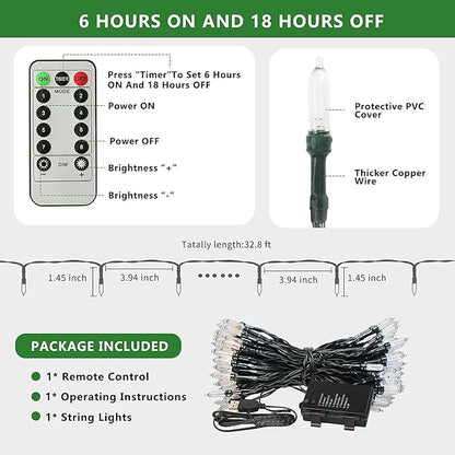 Tcamp 33ft 100LED Green Christmas Lights Battery Operated with Remote Memory Timer, 8 Modes Battery String Lights for Christmas Tree Wreath Bedroom Outdoor Indoor Decor