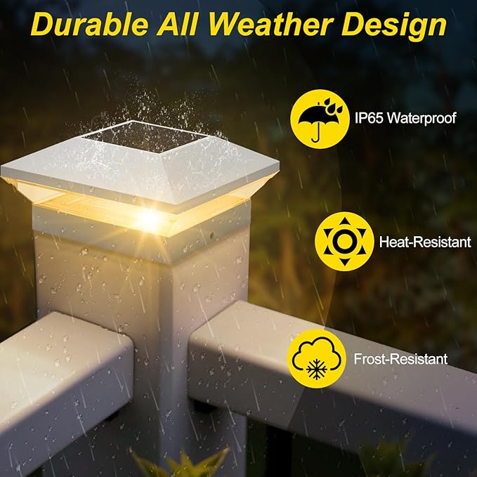 T-SUN Solar Post Cap Lights Outdoor 12 Pack, 2 Modes LED Fence Post Solar Lights Fit for 4x4 5x5 6x6 Vinyl/Wooden Posts, Waterproof Deck Post Lights Solar Powered for Garden Patio Gate Porch