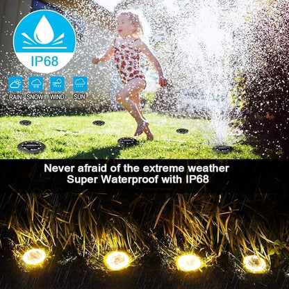 Solar Powered 2Pack, Waterproof LED Outdoor Disk Lights - Solar Garden Lights for Landscape, Pathway, Patio, Yard, Walkway, Lawn, Driveway (Warm White)