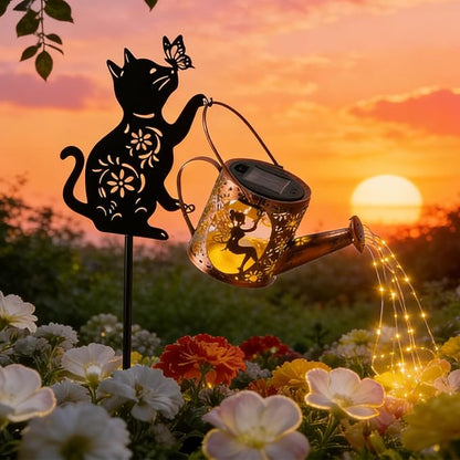 Cat Solar Watering Can Lights,Outdoor Hanging Solar Lights Lantern,Gifts for Mom Women Birthday Mother's Day,Garden Waterproof Garden Decor Outside Patio Yard Pathway Backyard