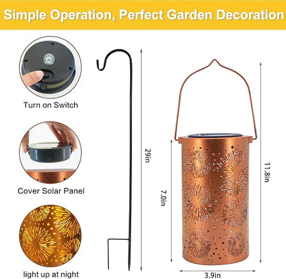 Fireworks Birthday Gifts for Women, Solar Lanterns Outdoor Waterproof, Garden Decor Metal Hanging Decorative Solar Lights for Patio Yard Lawn Backyard Porch, Gardening Gifts for Women Mom Grandma