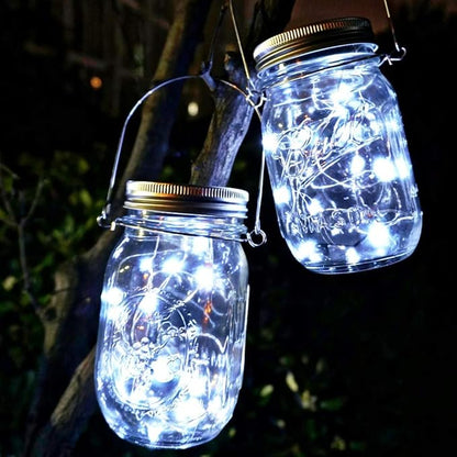 SmilingTown Solar Mason Jar Lights 10 Pack 20 LED Waterproof Outdoor Fairy Firefly String Light Lids with 10 Hangers Rust Resist for Patio Lawn Garden Wedding Lantern Decor No Jars (Cool White)