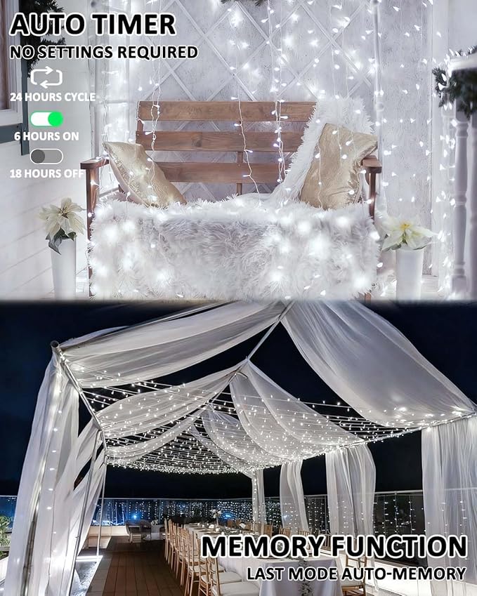 2 Pack Christmas String Lights Battery Operated with Timer, 66FT 200 LED Waterproof Twinkle Lights, 8 Modes Fairy Light for Indoor and Outdoor Bedroom Garland Tree Christmas Decorations (Cool White)