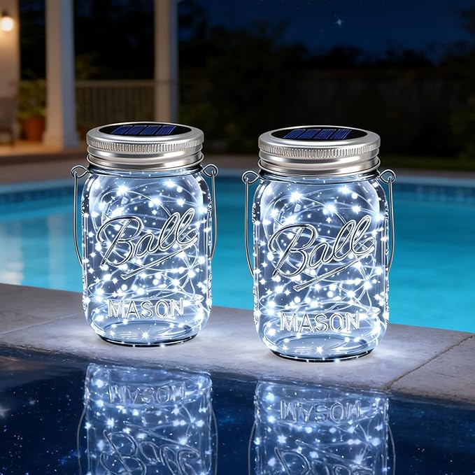 VOOKRY 6 Pack Solar Mason Jar Lights, 30 LED Mason Jar Lids Waterproof Firefly Fairy String Lights with 6 Hangers(No Jars), for Outdoor Patio Garden Yard Lawn Party Wedding Decoration - Cool White