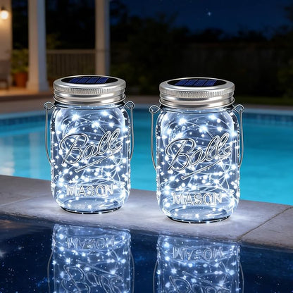 VOOKRY 12 Pack Solar Mason Jar Lights, 30 LED Mason Jar Lids Waterproof Firefly Fairy String Lights with 12 Hangers(No Jars), for Outdoor Patio Garden Yard Lawn Party Wedding Decoration - Cool White