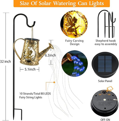 Solar Watering Can Lights, Unique Fairy Gifts for Women Mom Grandma Birthday, Waterproof Outdoor Garden Decor Large Hanging Solar Lantern Fairy Lights for Patio Porch Yard Flowerbed Pathway (Blue)
