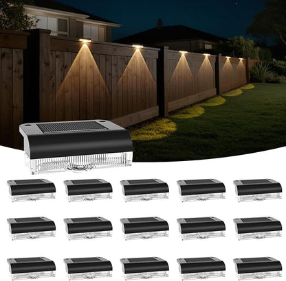 Solar Fence Lights Outdoor, 16 Pack Fence Light Solar Powered, Deck Lights Waterproof Led for Garden, Backyard, Patio, Pathway, Railing, Pool, Stairs, Step, Warm White