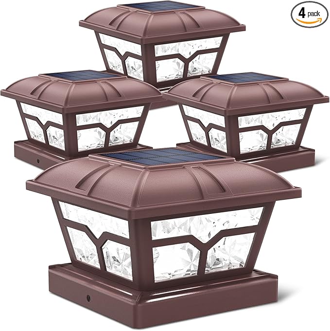 4-Pack Warm White Fence Post Cap Lights, Solar LED