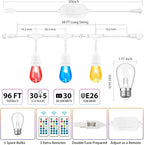 G40 Globe Patio Lights, 96ft LED Bulbs