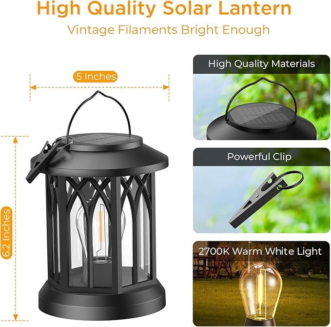 4-Pack Decorative Backyard Solar Lanterns for Garden, Waterproof LED
