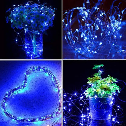 Twinkle Star Christmas Fairy Lights Battery Operated, 33ft 100 LED Waterproof Silver Wire String Light, Remote Control & 8 Modes Indoor Outdoor Xmas Tree Wedding Party Decorations, Blue, 1 Pack