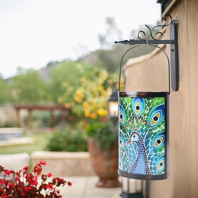 Peacock Solar Lanterns, Waterproof LED Backyard Lights