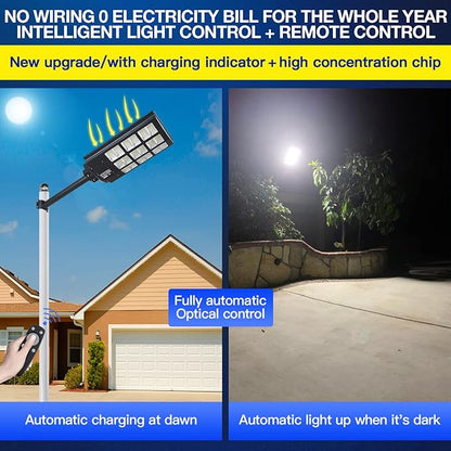 Solar Street Lights Outdoor, IP67 Waterproof Wall-Mounted LED Flood Light with Motion Sensor & Remote Control - Auto Dusk to Dawn Security Lighting for Patio, Garden, Garage, Courtyard