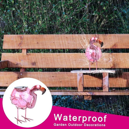 MUMTOP Flamingo Solar Light Outdoor Garden Decor, Solar Flamingo with Crackle Glass Globe Waterproof Tabletop Decorative Lights for Outside Patio Yard Decorations