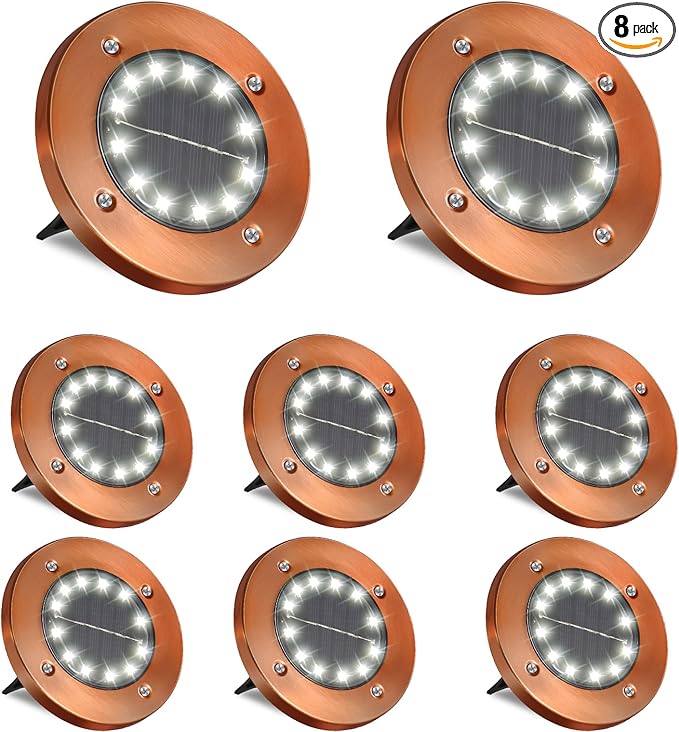 8-Pack Solar Ground Disk Lights, White Waterproof LED