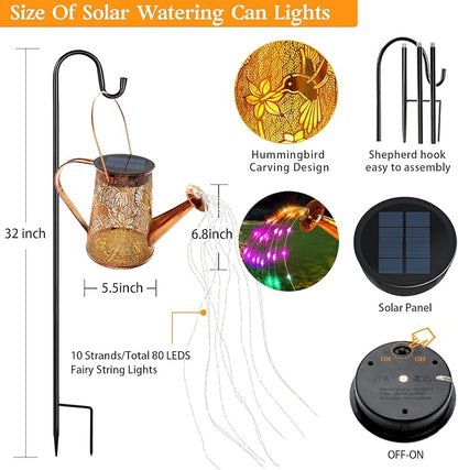 Solar Watering Can Lights, Hummingbird Gifts for Women Mom Grandma Birthday, Waterproof Outdoor Multicolor Garden Decor Large Hanging Solar Lanterns Garden Light for Patio Porch Yard Flowerbed Pathway