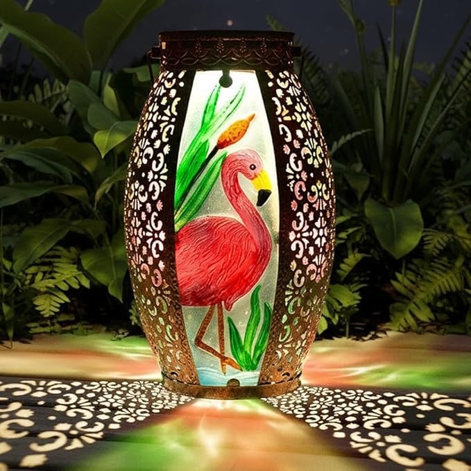 STARSOUL Solar Lantern Outdoor Waterproof, Hanging Solar Lantern for Patio Garden Yard Decor, Flamingo Garden Decor, Flamingo Gift for Women