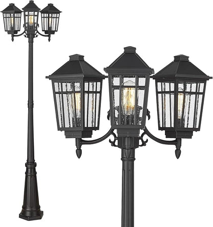 Darkaway Outdoor Post Light,3-Head Outdoor Street Light Pole Lamp Posts Road Lighting Waterproof Aluminum with Glass Outside Lighting Fixture for Backyard Garden Patio Pathway