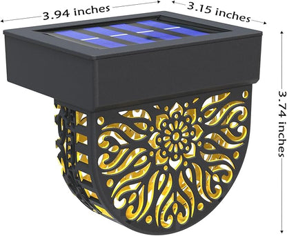 6 Pack Solar Fence Lights Outdoor Wall Lights Black Plastic Solar Powered Deck Step Stair Lights Mandala Theme Waterproof Fence Solar Light for Garden Post Patio Backyard Yard Decor
