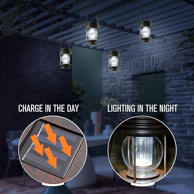 Hanging Solar Lantern Set 2-Pack, Rustic Porch Lighting
