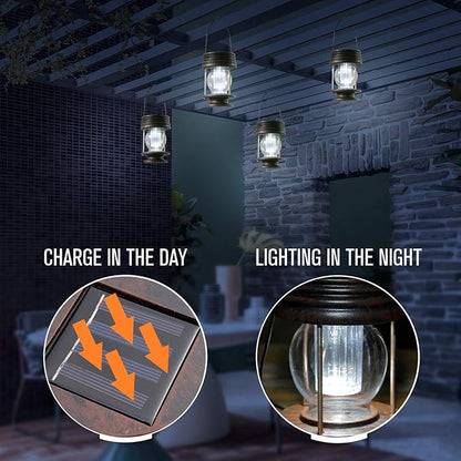pearlstar Solar Lanterns Outdoor Hanging Solar Lights with Handle for Pathway Yard Patio Garden Decoration, Waterproof Outside Solar Table Lamp,2 Pack 5.5" H (White Lights)
