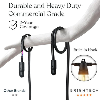 Brightech Ambience Pro Super Bright Solar - 27Ft Remote Control Outdoor String Lights with 12 Shatterproof S14 Bulbs, Commercial Grade LED, Waterproof Patio Lights, 4W Soft White for Patios, Gardens