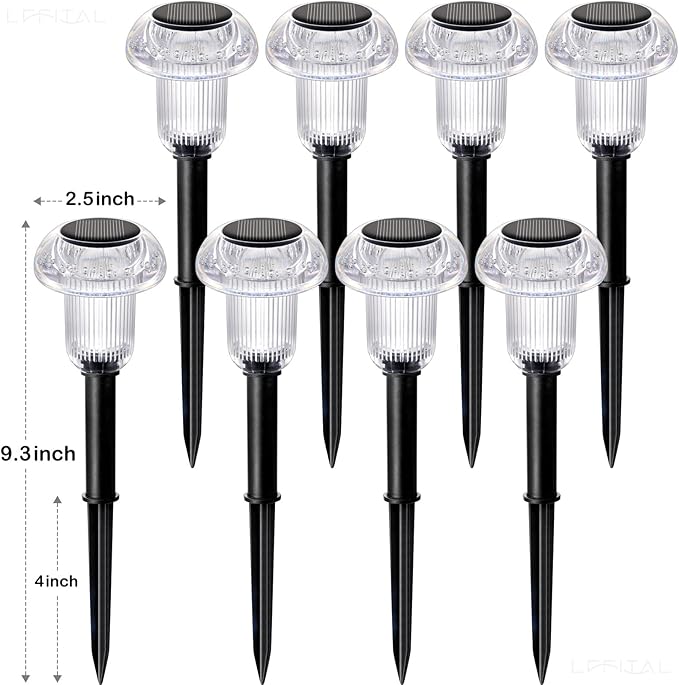 Solar Lights Outdoor 8 Pack Solar Pathway Lights Outdoor 6000K Cold White LED Waterproof Mushroom Lighting Stake for Outside, Yard, Garden, Path, Lawn, Driveway, Patio, Landscape Decorations