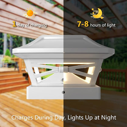 Davinci Lighting Renaissance Solar Outdoor Post Cap Lights - Includes Bases for 4x4 5x5 6x6 Posts - Bright LED Light - Pearl White (2 Pack)