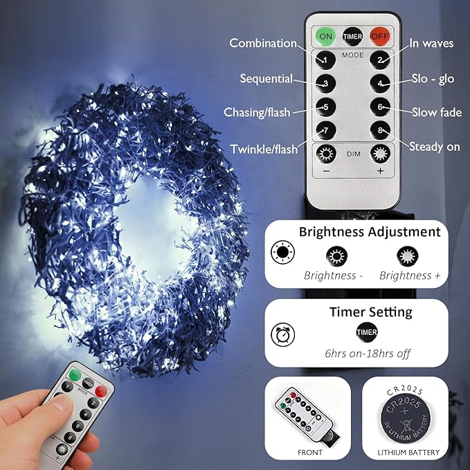 4-Pack 20ft Christmas LED String Lights, Waterproof Timer Lights