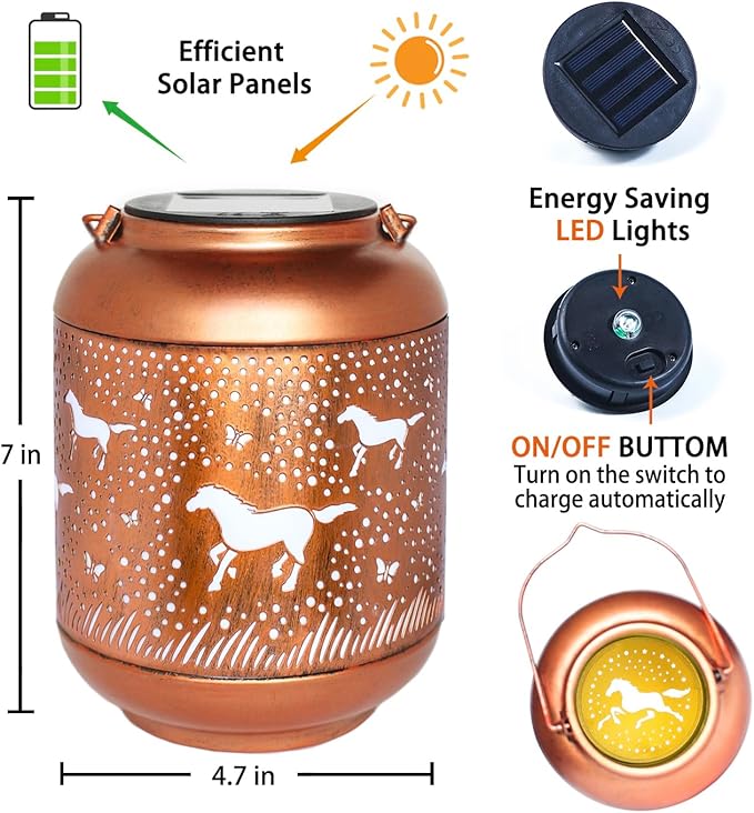 2-Pack Horse Solar Backyard Lanterns, Metal Waterproof LED