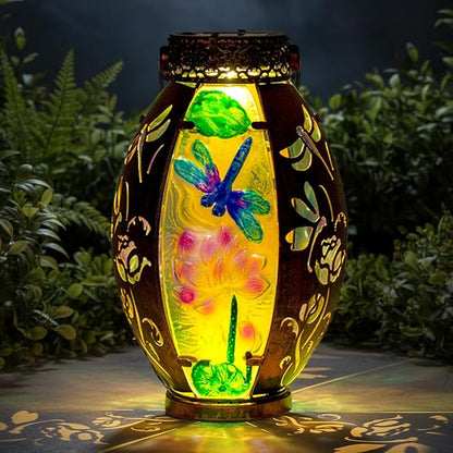 STARSOUL Solar Lantern Outdoor Waterproof, Hanging Solar Lantern for Patio Garden Yard Decor, Dragonfly Garden Decor, Dragonfly Gift for Women