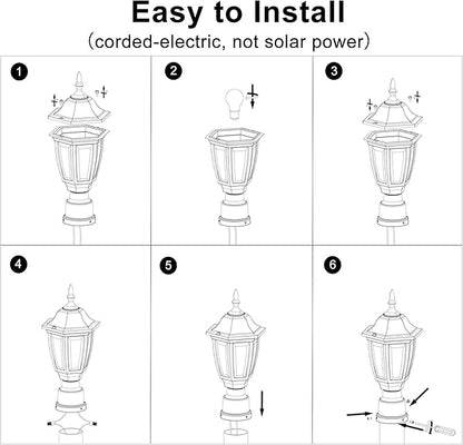 FUDESY Outdoor Post Lights, Electric Exterior Lamp Post Light Fixture with Pier Mount Base, LED Bulb Included, Anti Corrosion Black Plastic Materials, Pole Lanterns for Garden, Patio, Pathway