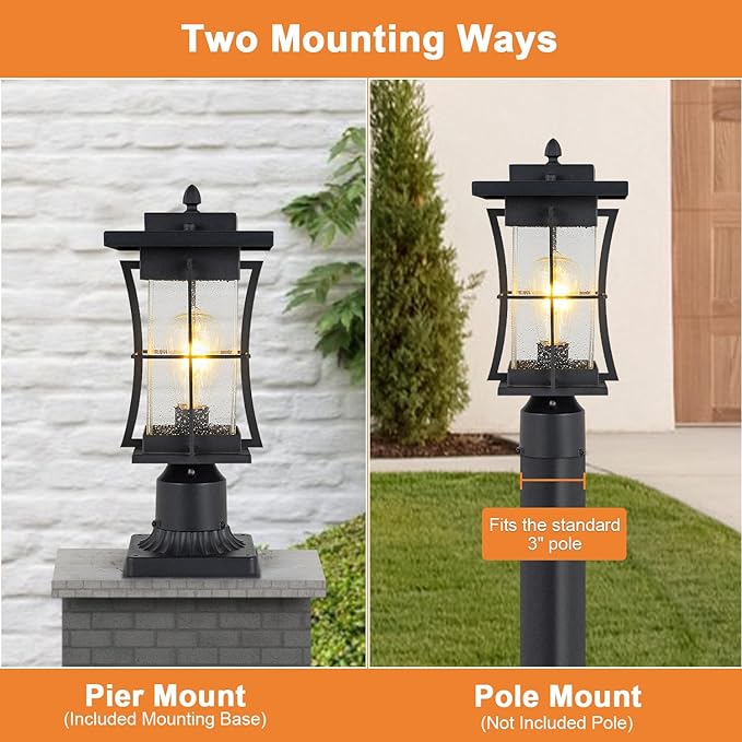 Post Lighting Fixture for Outdoor Posts, Black Waterproof