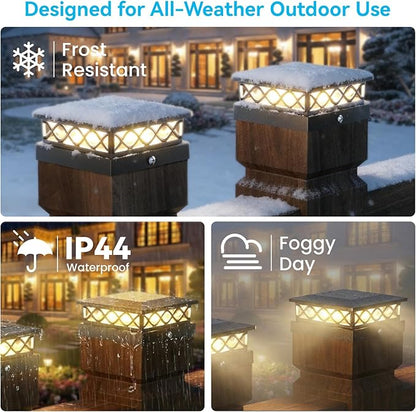 8 Packs Solar Post Cap Lights for Fence and Deck – Auto On/Off Outdoor Lighting, 2 Color Modes with 16 LEDs, Fits 4x4 5x5 6x6 Posts (Black)