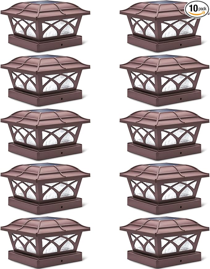 Warm White Solar Fence Post Caps 10-Pack, Deck LED