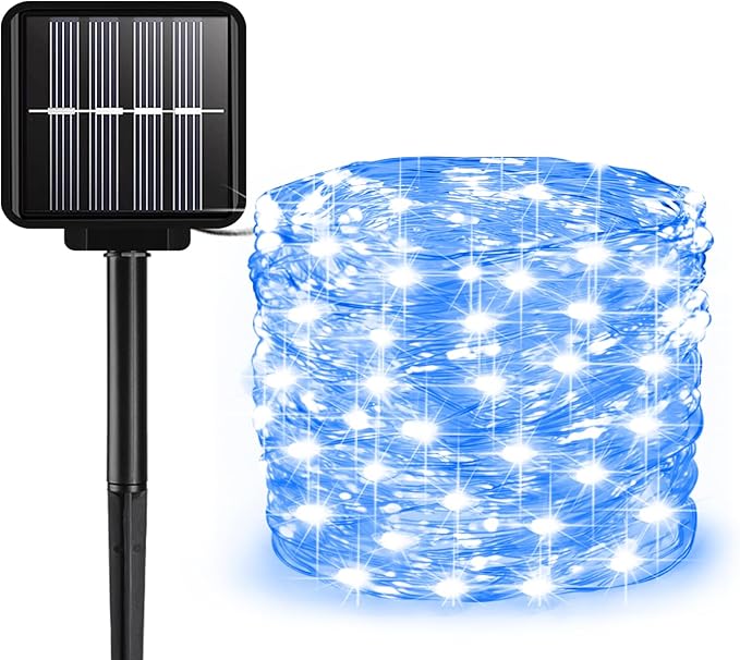 Solar String Lights Outdoor, 66 Feet 200 LEDs 8 Modes Solar Fairy Lights for Outside, Waterproof Outdoor Light for Patio Yard Christmas Tree Halloween Wedding Party Decorations, Blue