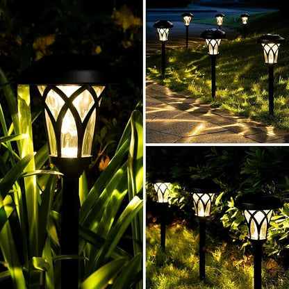 GIGALUMI 6 Pack Solar Pathway Lights Outdoor, Metal Glass & ABS Solar Landscape Lights Waterproof IP65, Warm White Solar Powered Garden Lights for Yard Patio Walkway Driveway (Black)