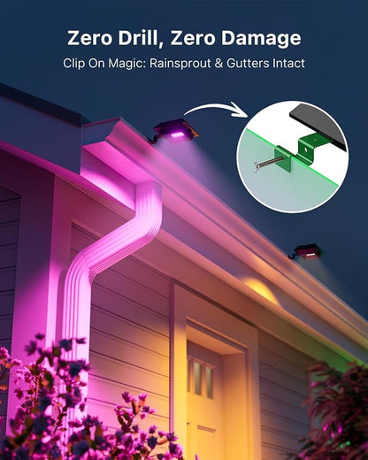 8 Pack Color Changing Solar Gutter Lights Outdoor Decorative 12 LED Waterproof Clip On Gutters Light for Eaves, Roof, Rainspout, Fence, Railing, Wall, Garage, House Porch, Deck, Yard, Cycle Modes(RGB)